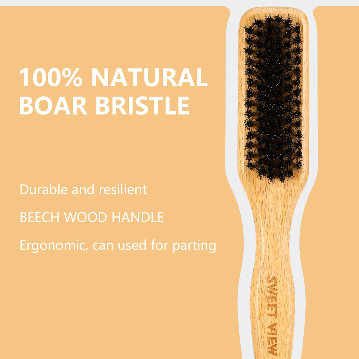 SWEET VIEW Boar Bristle Hair Brush showing premium wild boar bristles