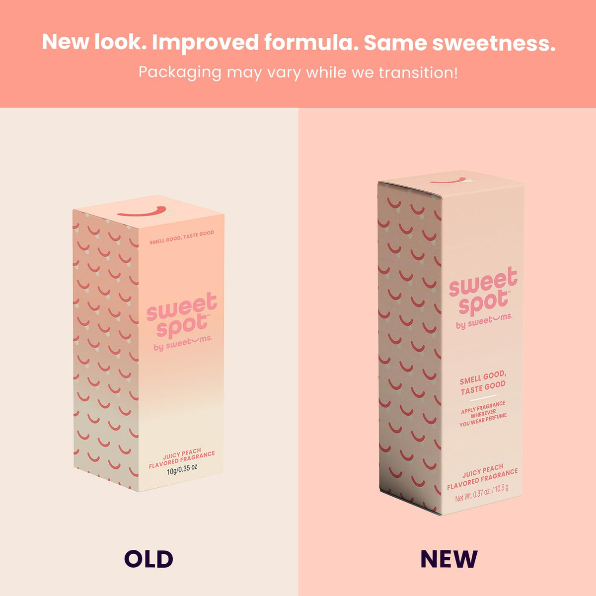 Sweetums SweetSpot Peach Perfume Stick on a vanity