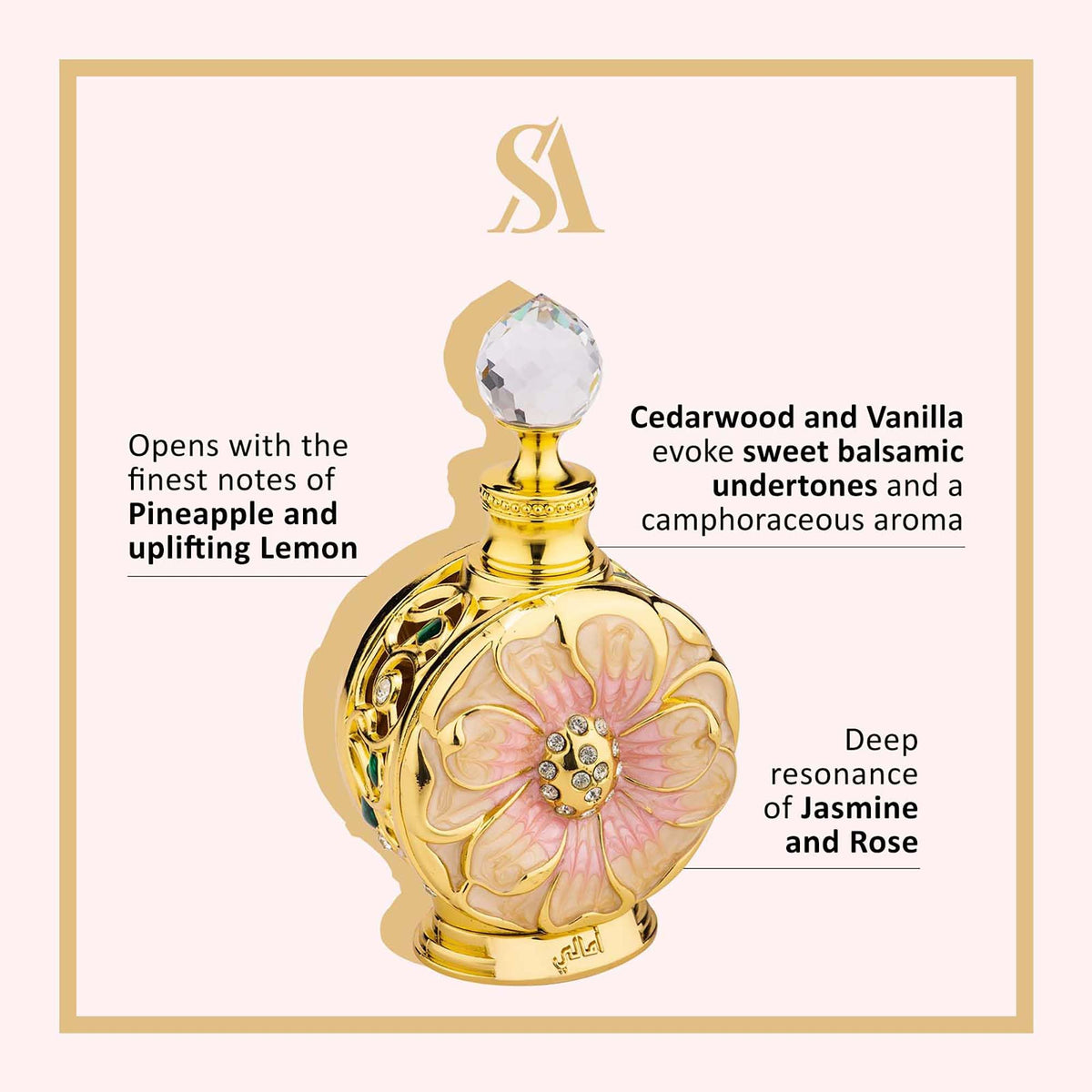 Swiss Arabian Amaali 0.5 Oz bottle with floral background