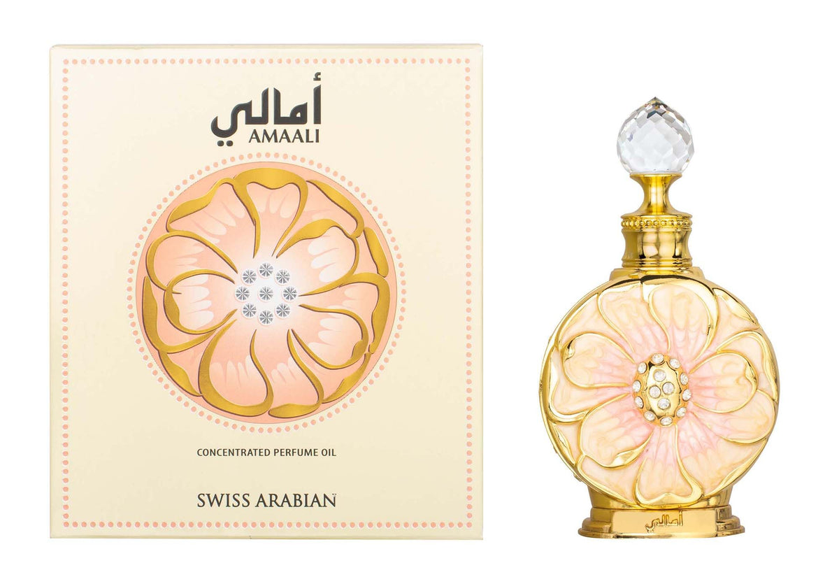Swiss Arabian Amaali perfume bottle with decorative elements