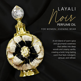 Swiss Arabian Layali Noir Tonka Oil packaging with ingredients