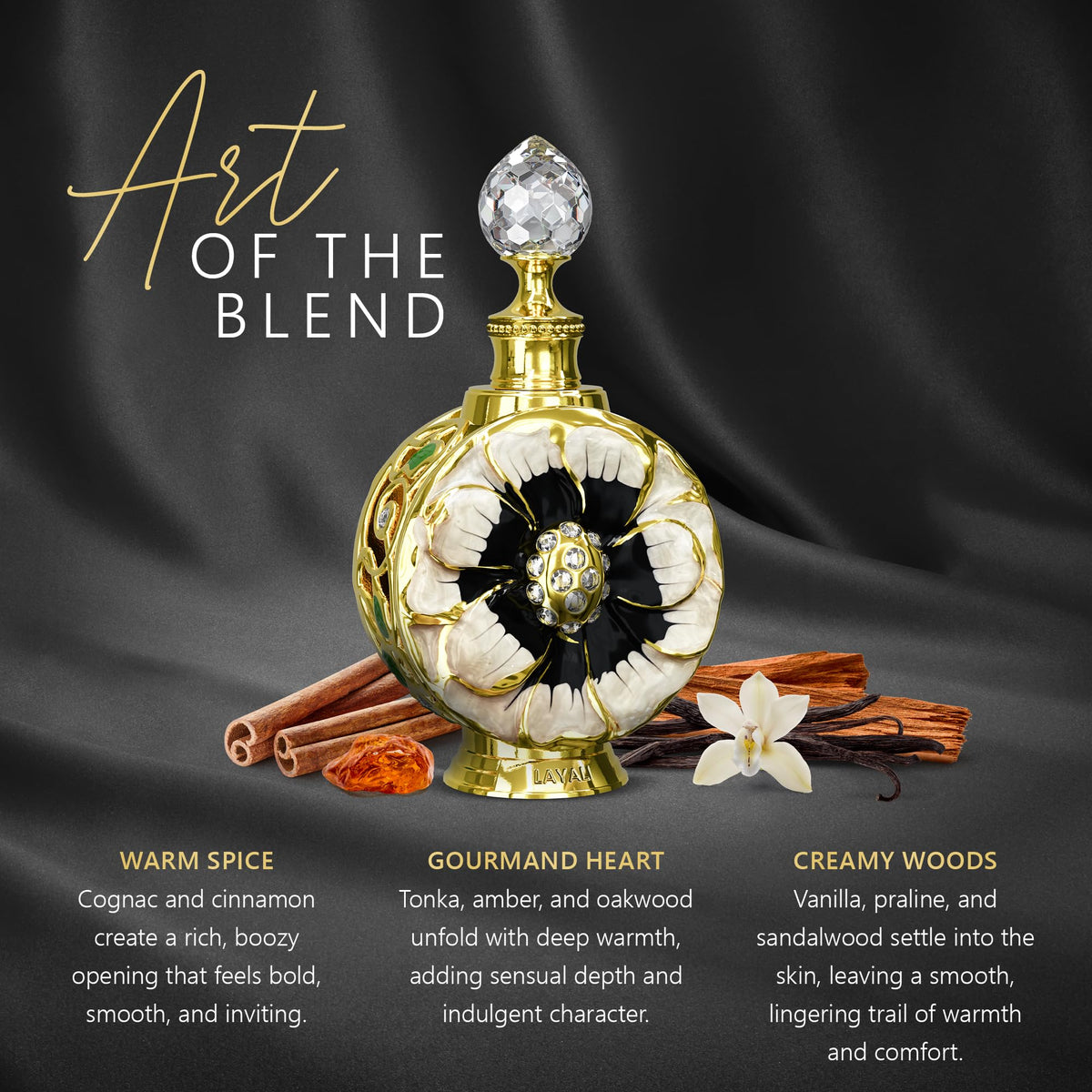 Swiss Arabian Layali Noir Tonka Oil with a background of spices