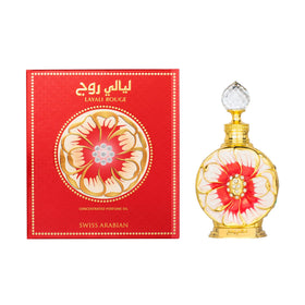 Swiss Arabian Layali Rouge perfume oil with hibiscus flowers