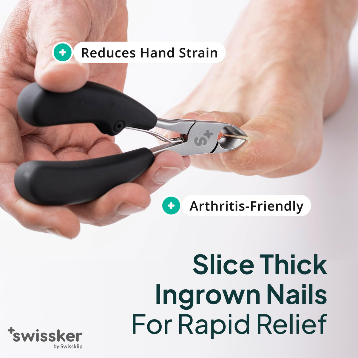 Swissklip Heavy Duty Toenail Clippers on a bathroom counter