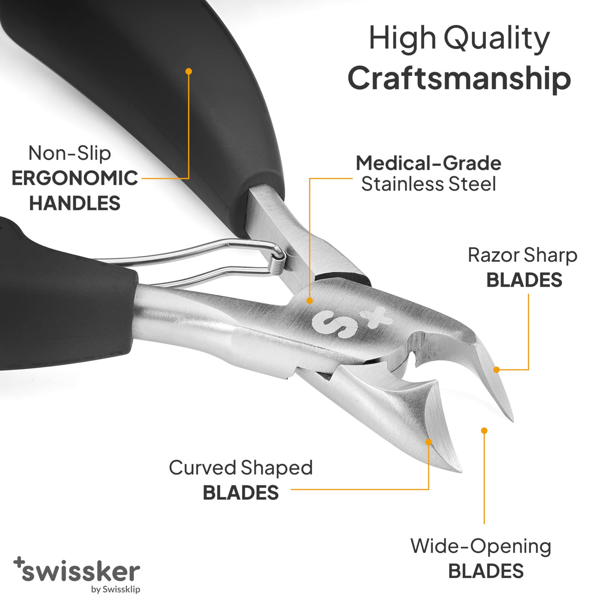 Swissklip toenail clippers displayed on a wooden surface