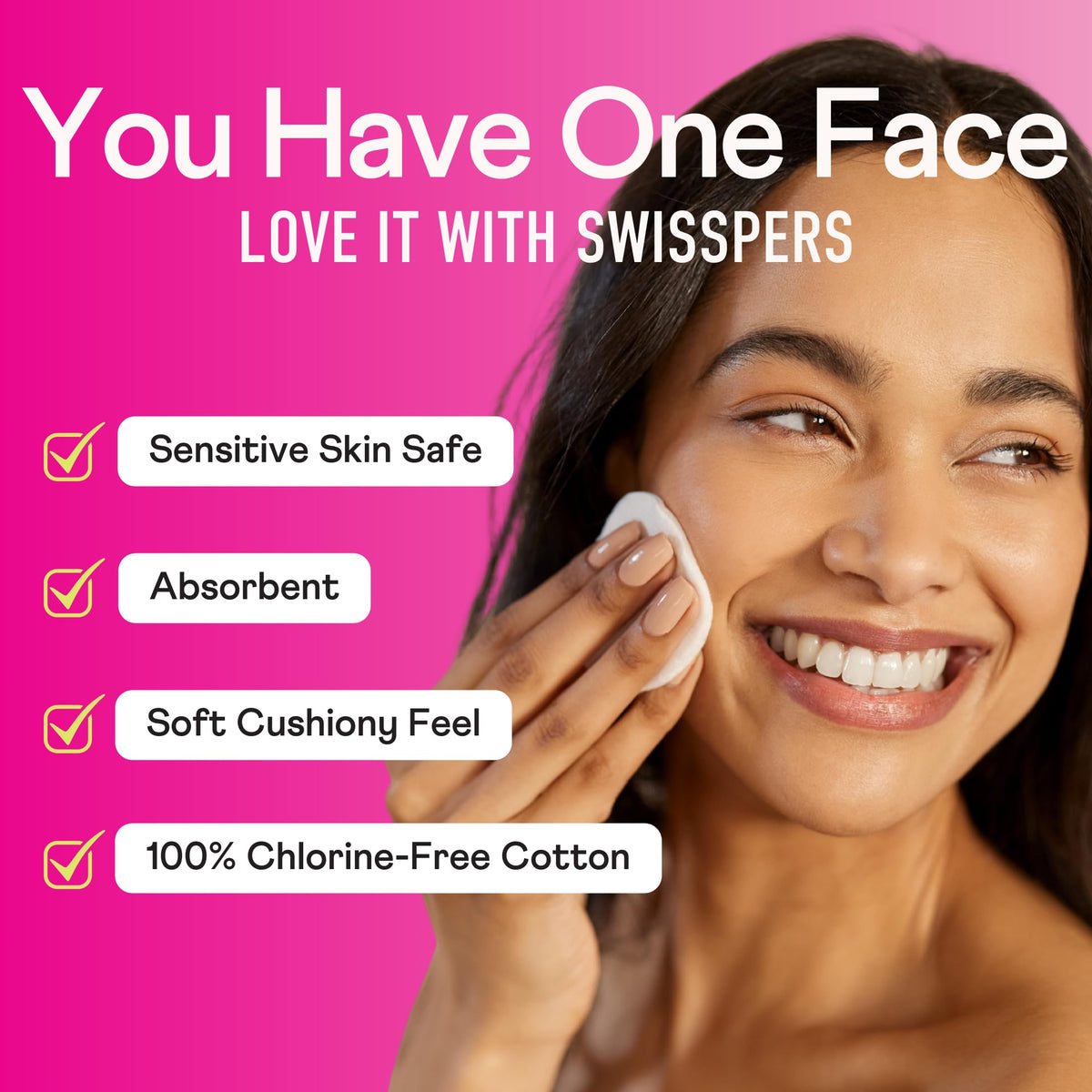 Swisspers Premium Cotton Rounds used for makeup removal