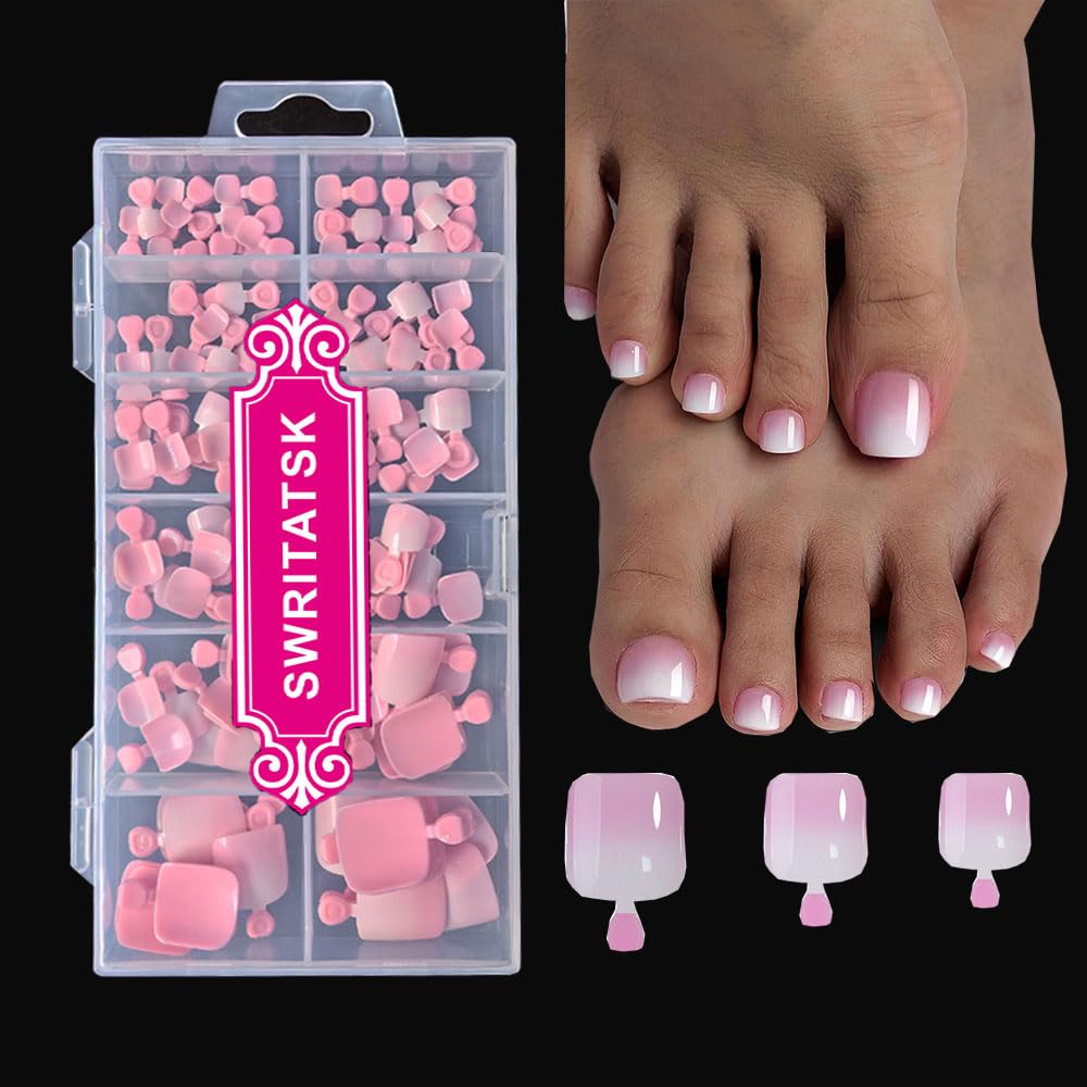 SWRITATSK Pink Press On Toe Nails Tips front view