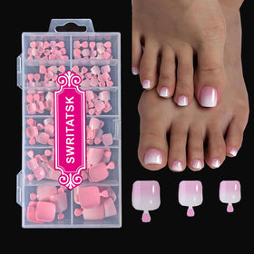 SWRITATSK Pink Press On Toe Nails Tips front view