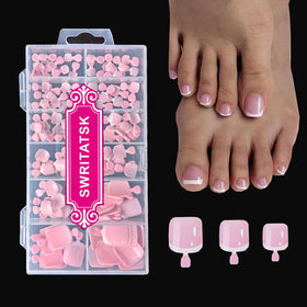 SWRITATSK Press on Toe Nails pink French tip design front view