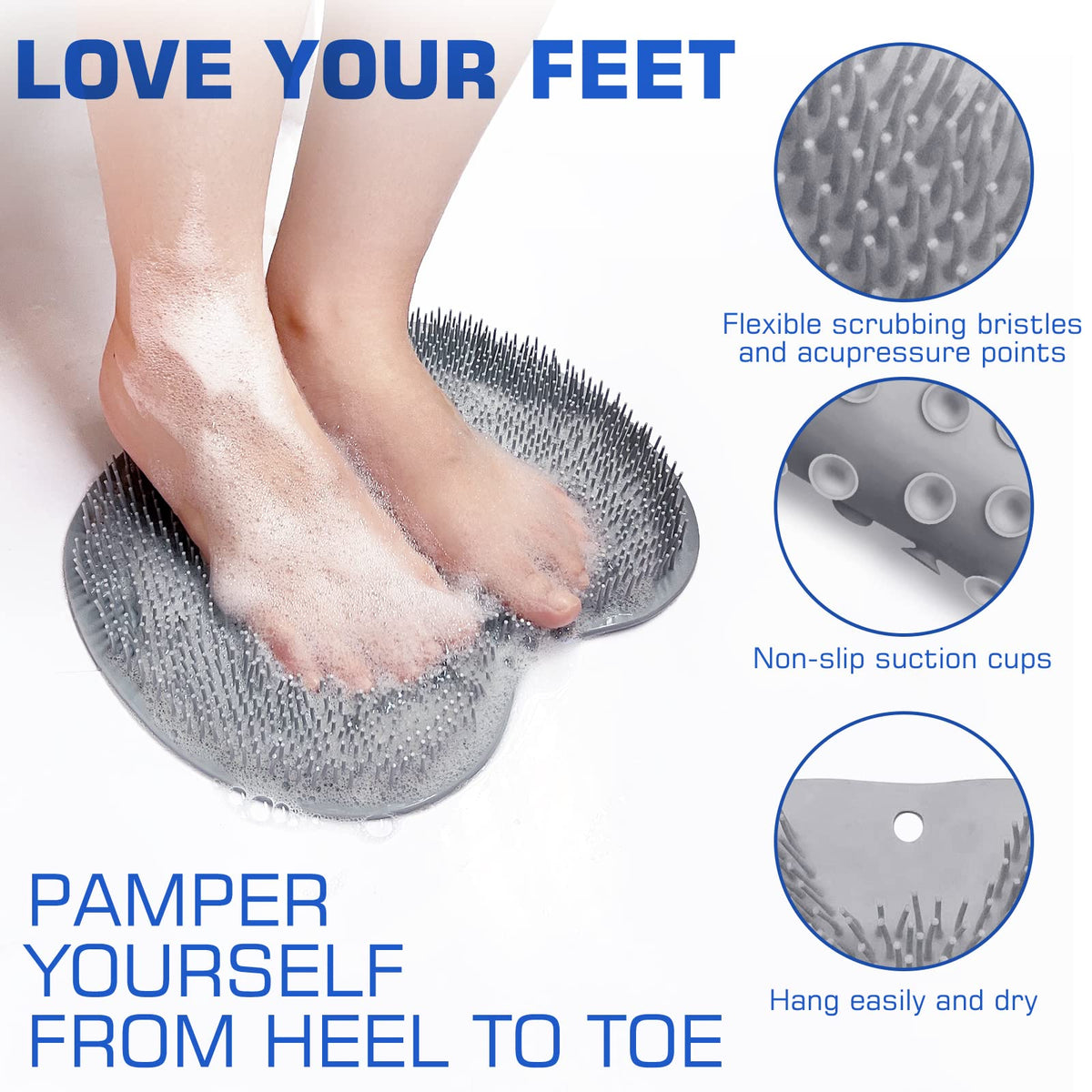 SZZYXD Shower Foot Scrubber Mat back view showing suction cups
