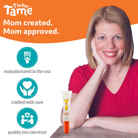 T is for Tame Hair Taming Cream application on child's hair