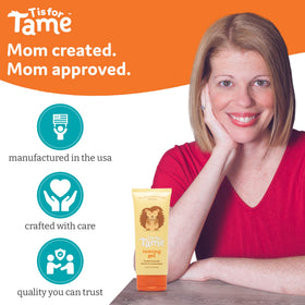 T is for Tame Hair Taming Gel on a bathroom counter