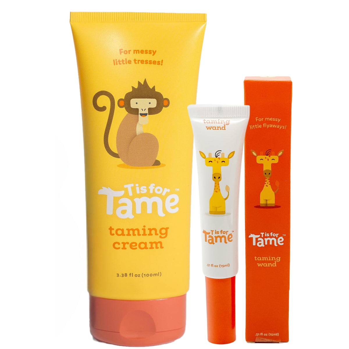 T is for Tame Kids' Hair Taming Cream and Flyaway Wand front view