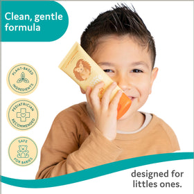 T is for Tame Kids Hair Taming Gel on a bathroom shelf