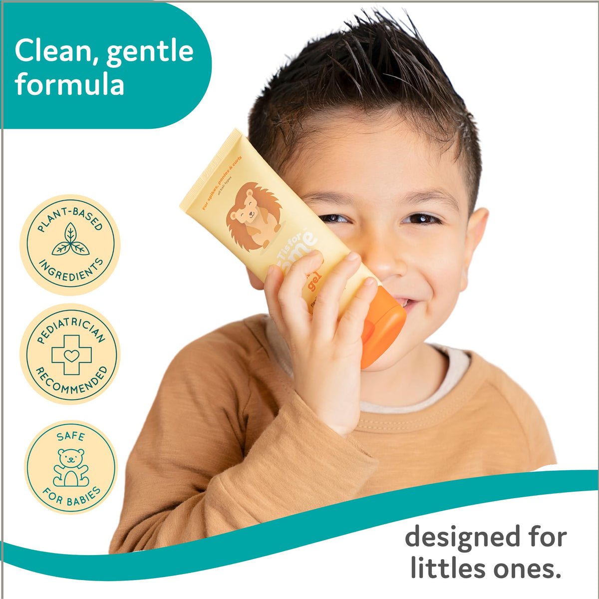 T is for Tame Kids Hair Taming Gel used on styled hair