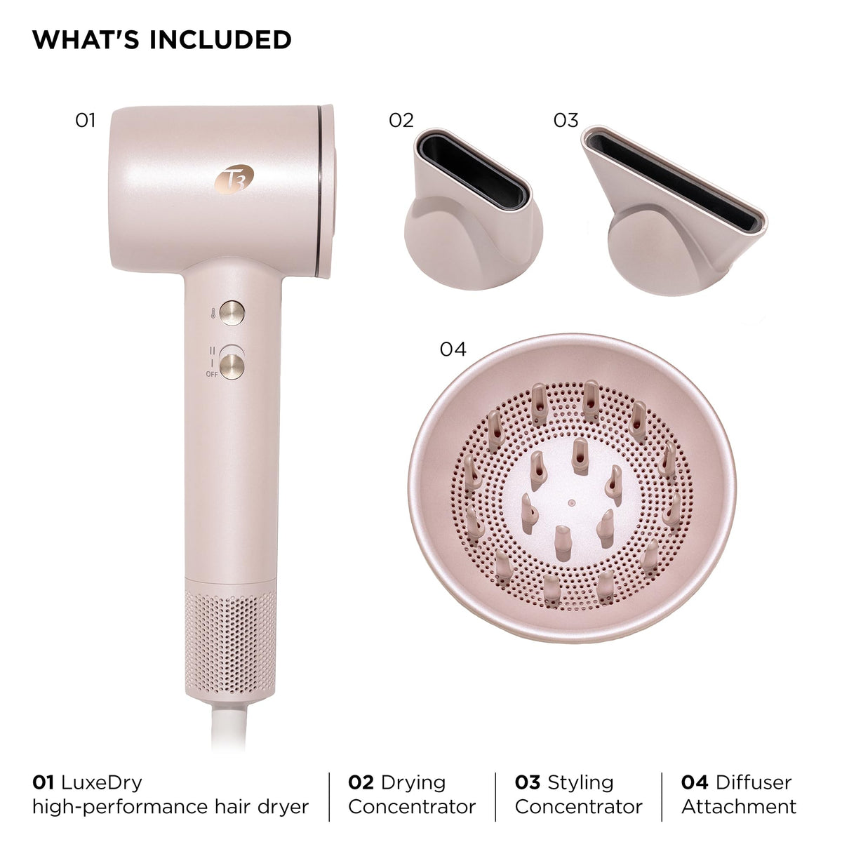 T3 LuxeDry Ionic Hair Dryer with cool shot feature highlighted