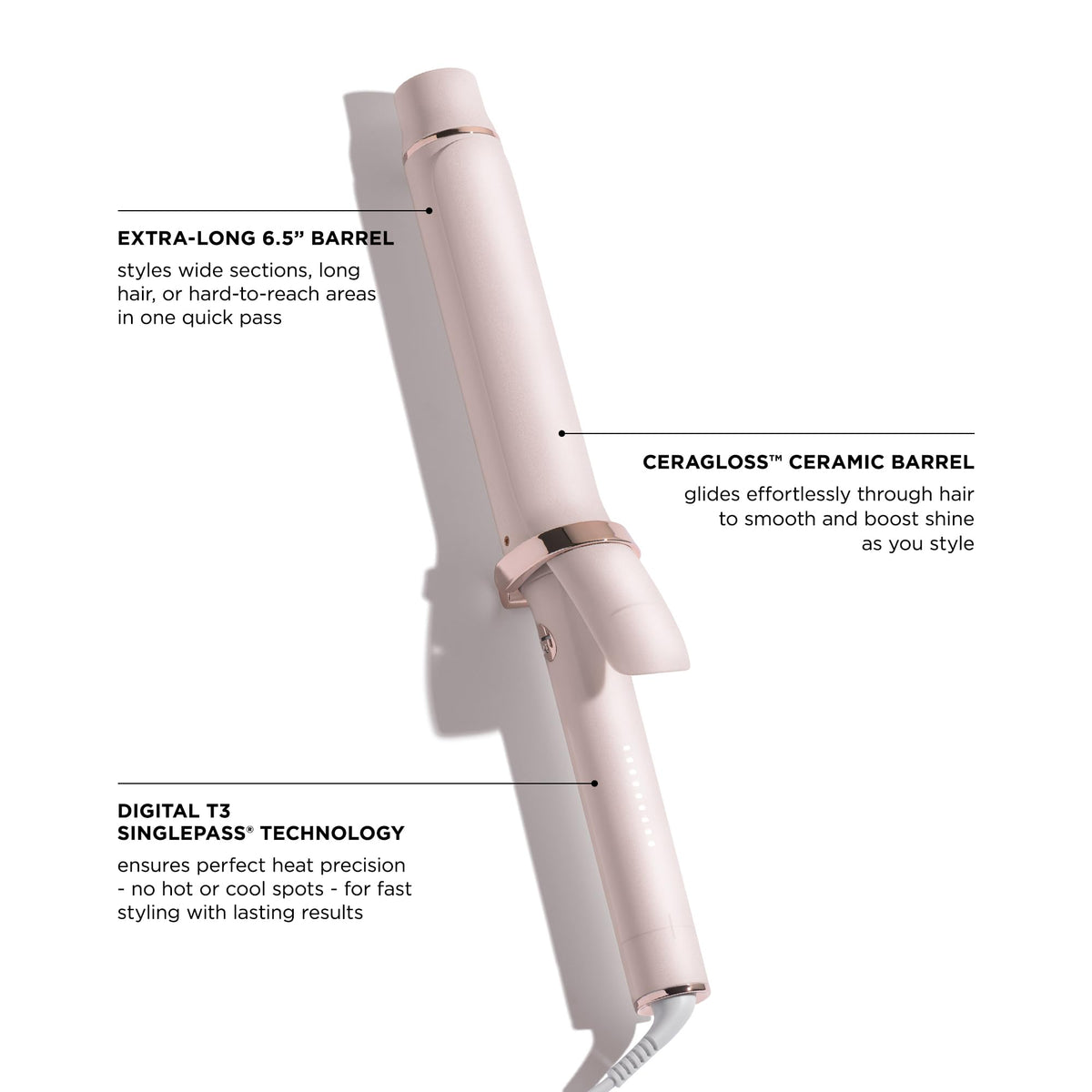 T3 SinglePass Curl X curling iron showing ProGlide clip design