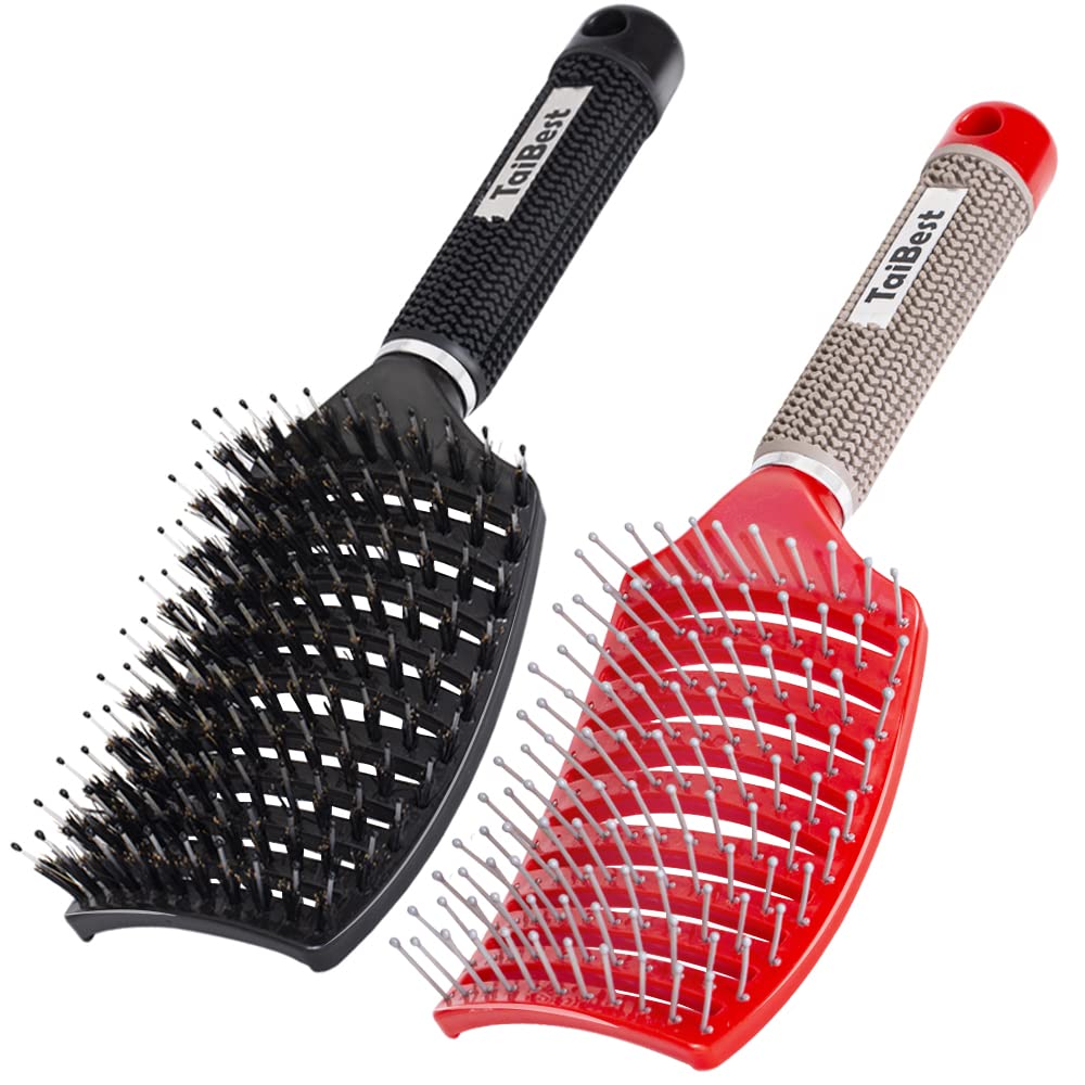 TaiBest Boar Bristle Hair Brush Set front view