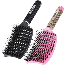 TaiBest Boar Bristle Hair Brush Set front view with natural bristles