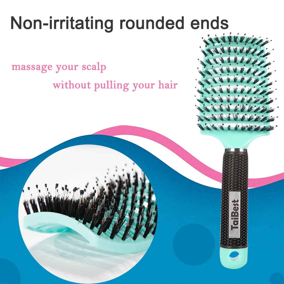 TaiBest hair brush with textured non-slip grip handle