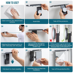 TAILI Fogless Shower Mirror dimensions displayed