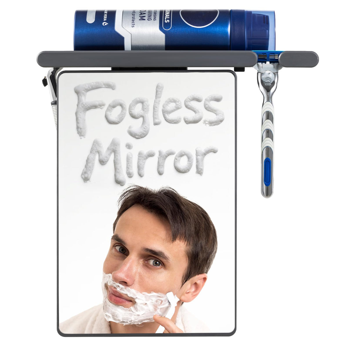 TAILI Fogless Shower Mirror front view with tray