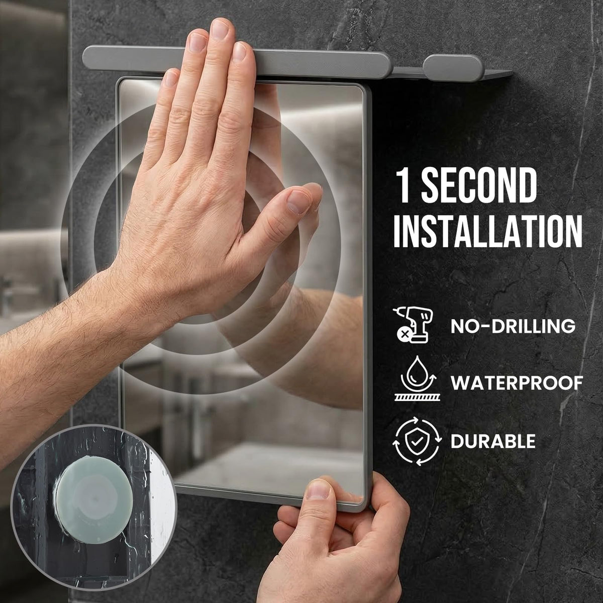 TAILI Fogless Shower Mirror in a bathroom setting