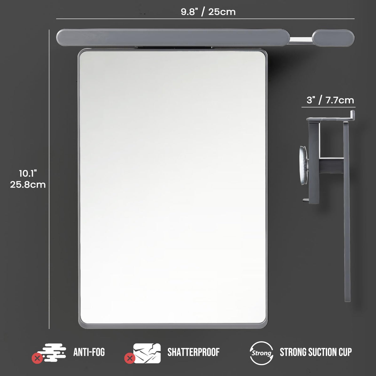 TAILI Fogless Shower Mirror with background accessories