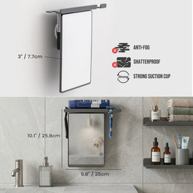 TAILI Shower Mirror with tray on a bathroom shelf
