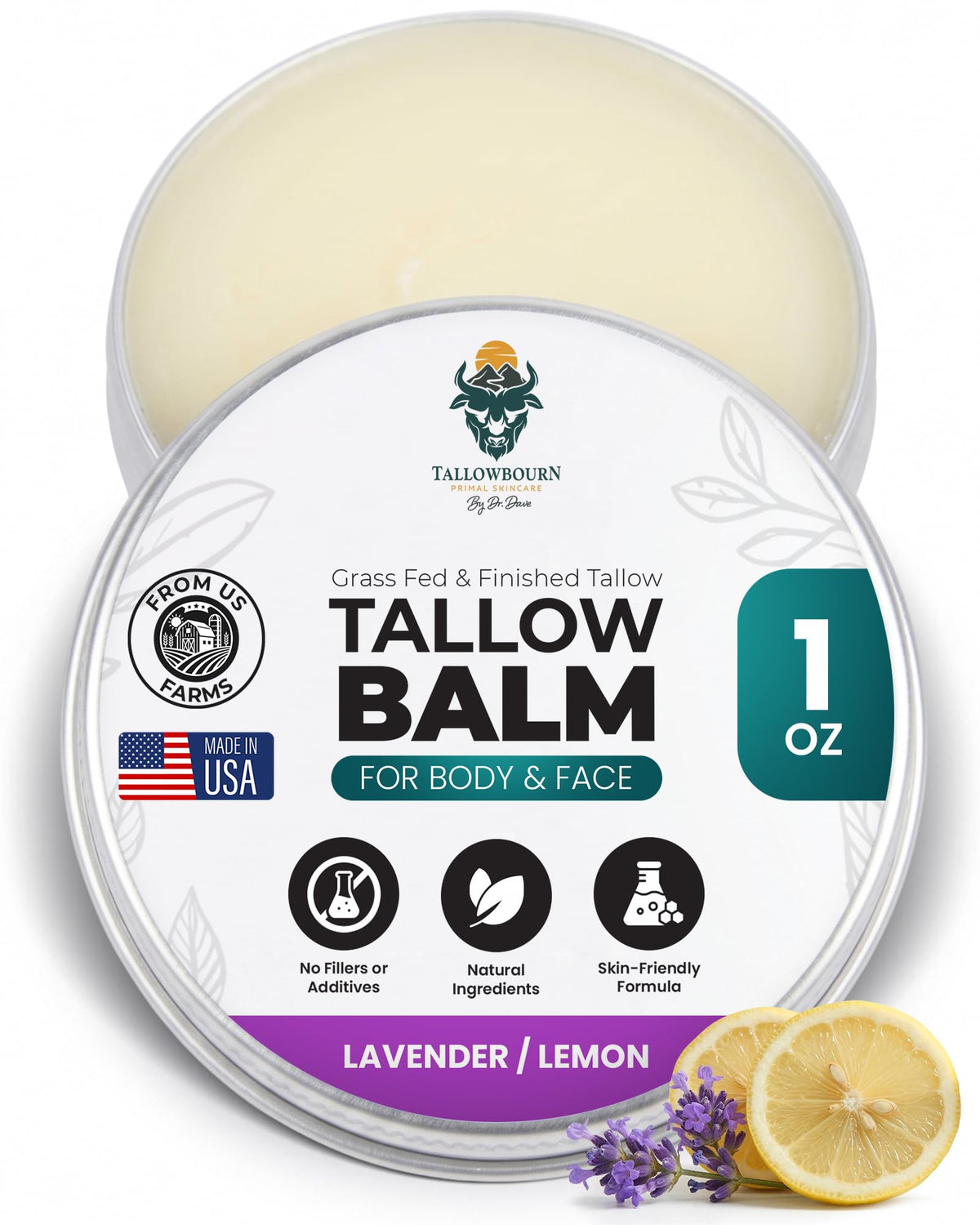 Tallowbourn Beef Tallow Balm 1oz Lavender & Lemon front view