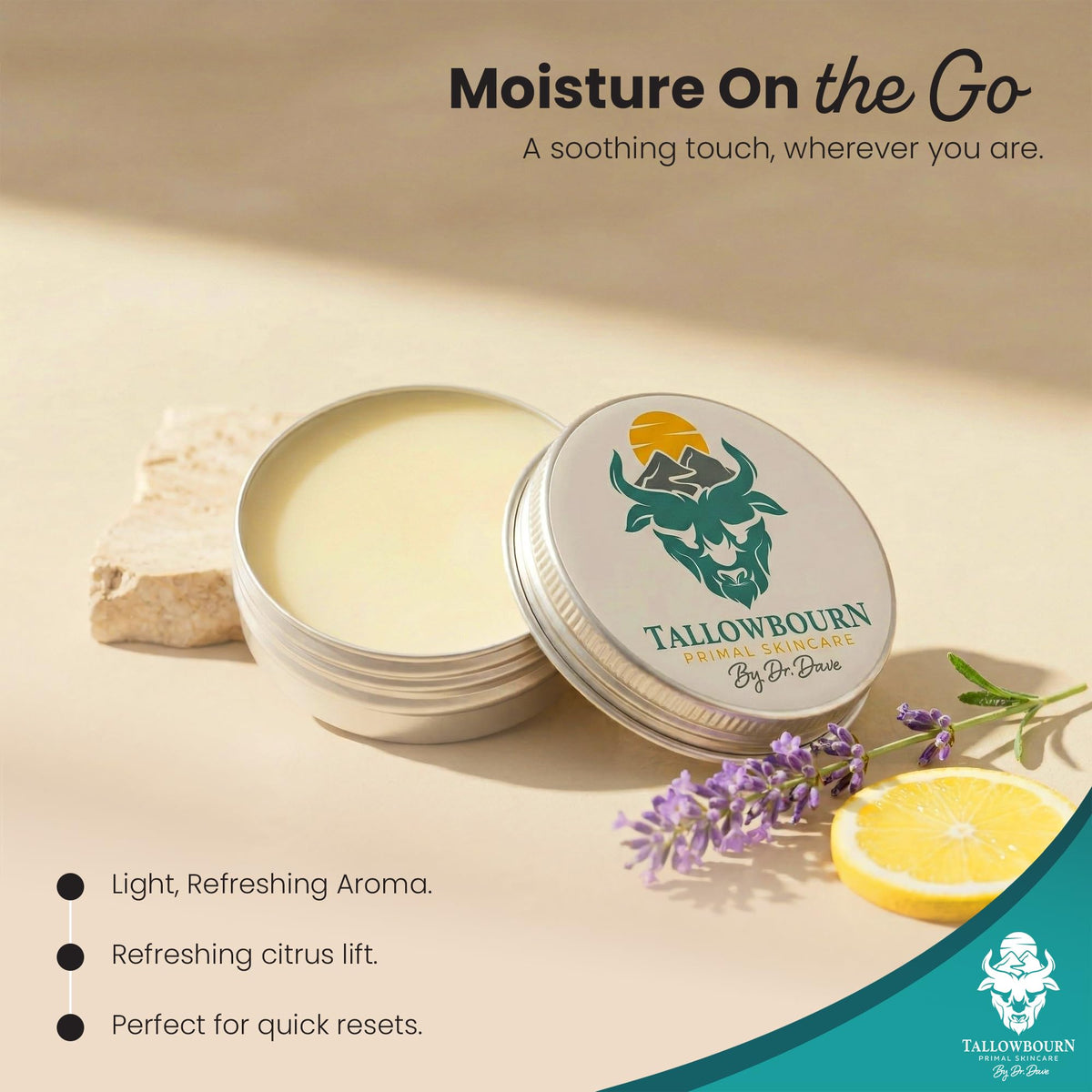 Tallowbourn Beef Tallow Balm 1oz Lavender & Lemon in a lifestyle setting