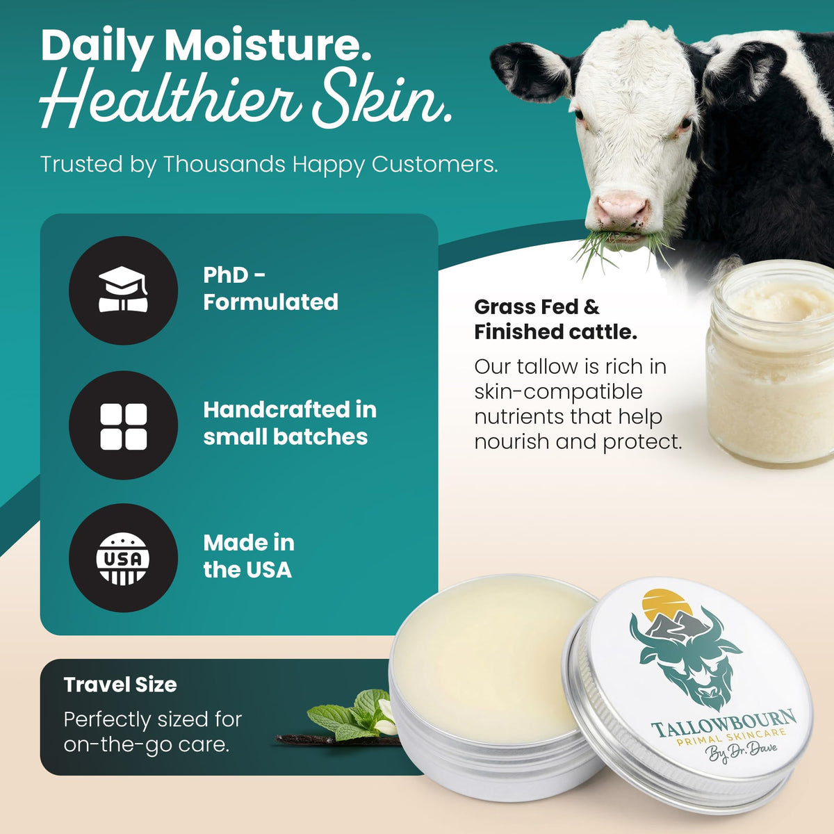 Tallowbourn Beef Tallow Balm 1oz side view showing packaging