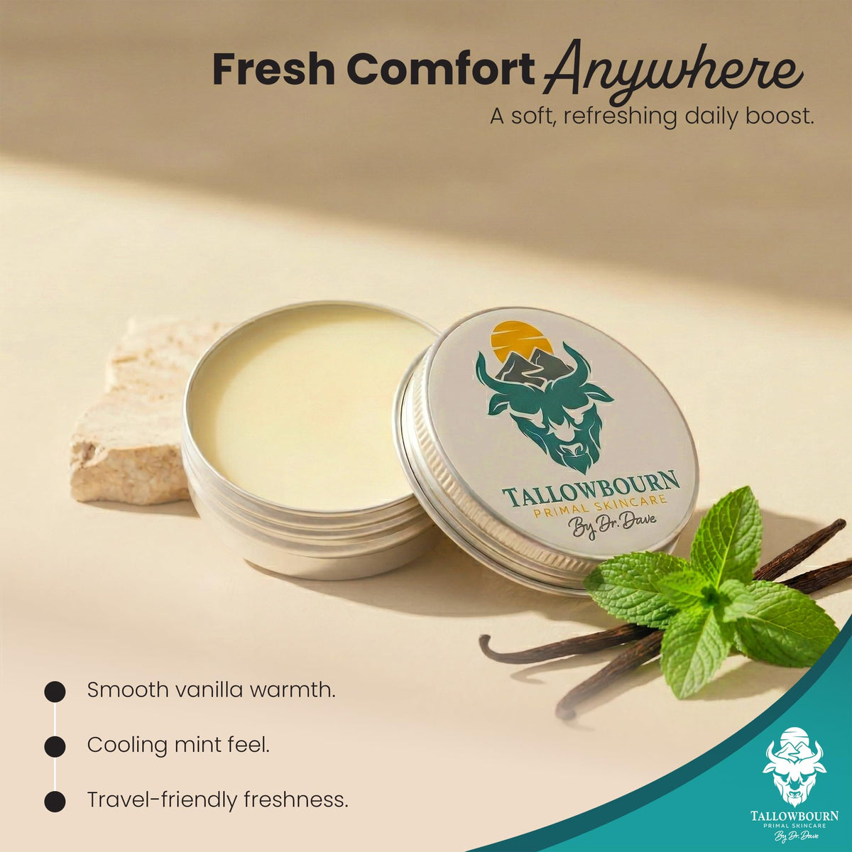Tallowbourn Beef Tallow Balm 1oz with beeswax and honey ingredients