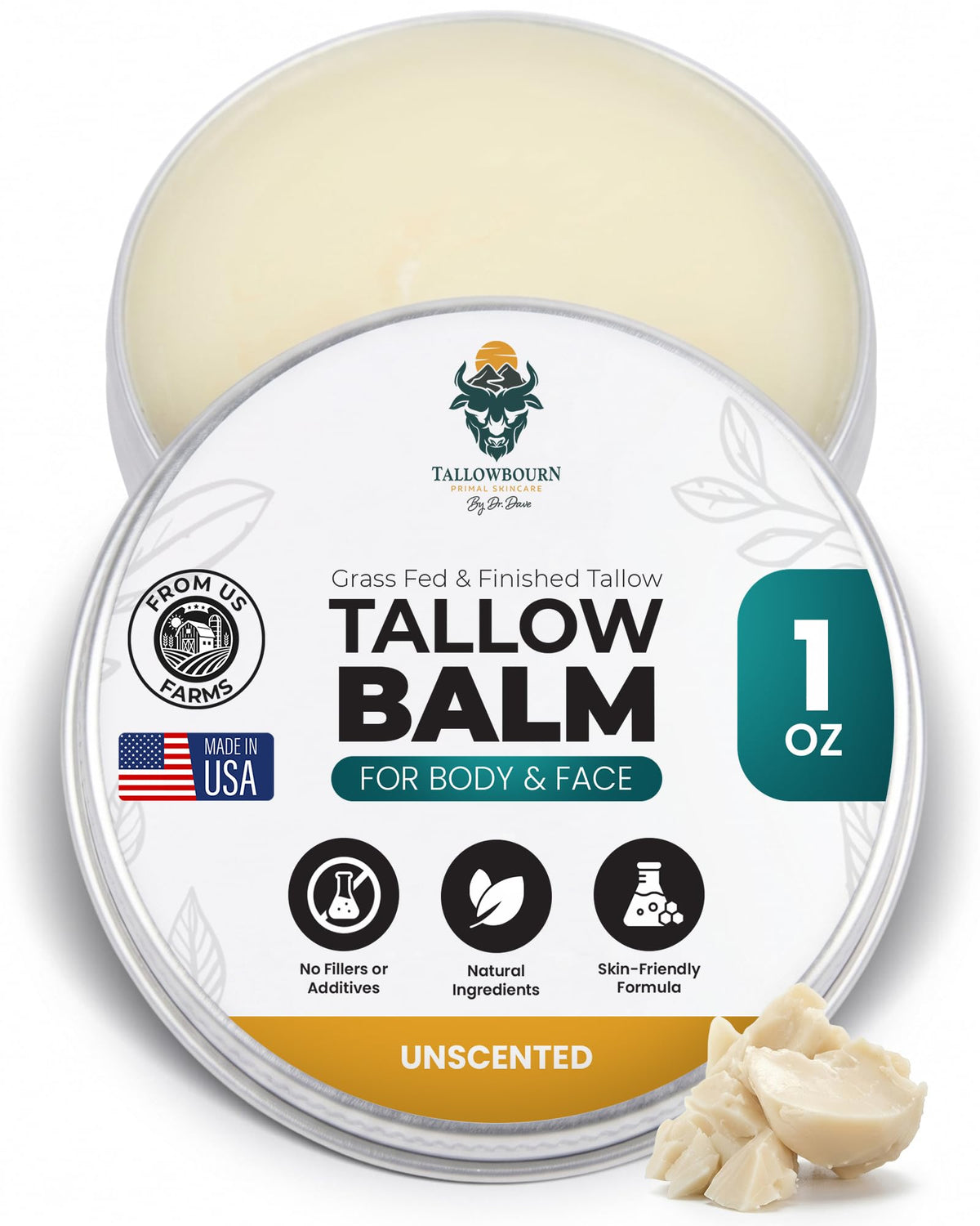 Tallowbourn Beef Tallow Balm front view in 1oz container
