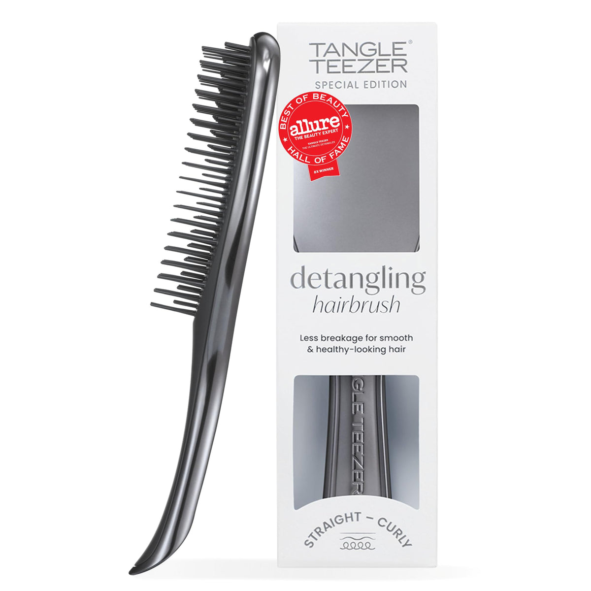 TANGLE TEEZER Chrome Ultimate Detangler Brush front view in gunmetal