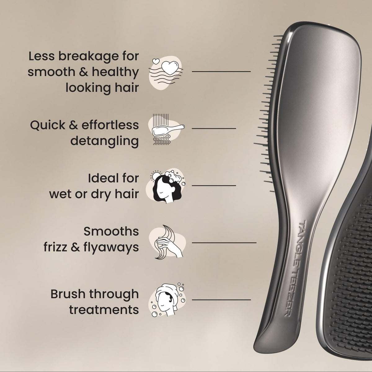 TANGLE TEEZER Chrome Ultimate Detangler Brush with water droplets