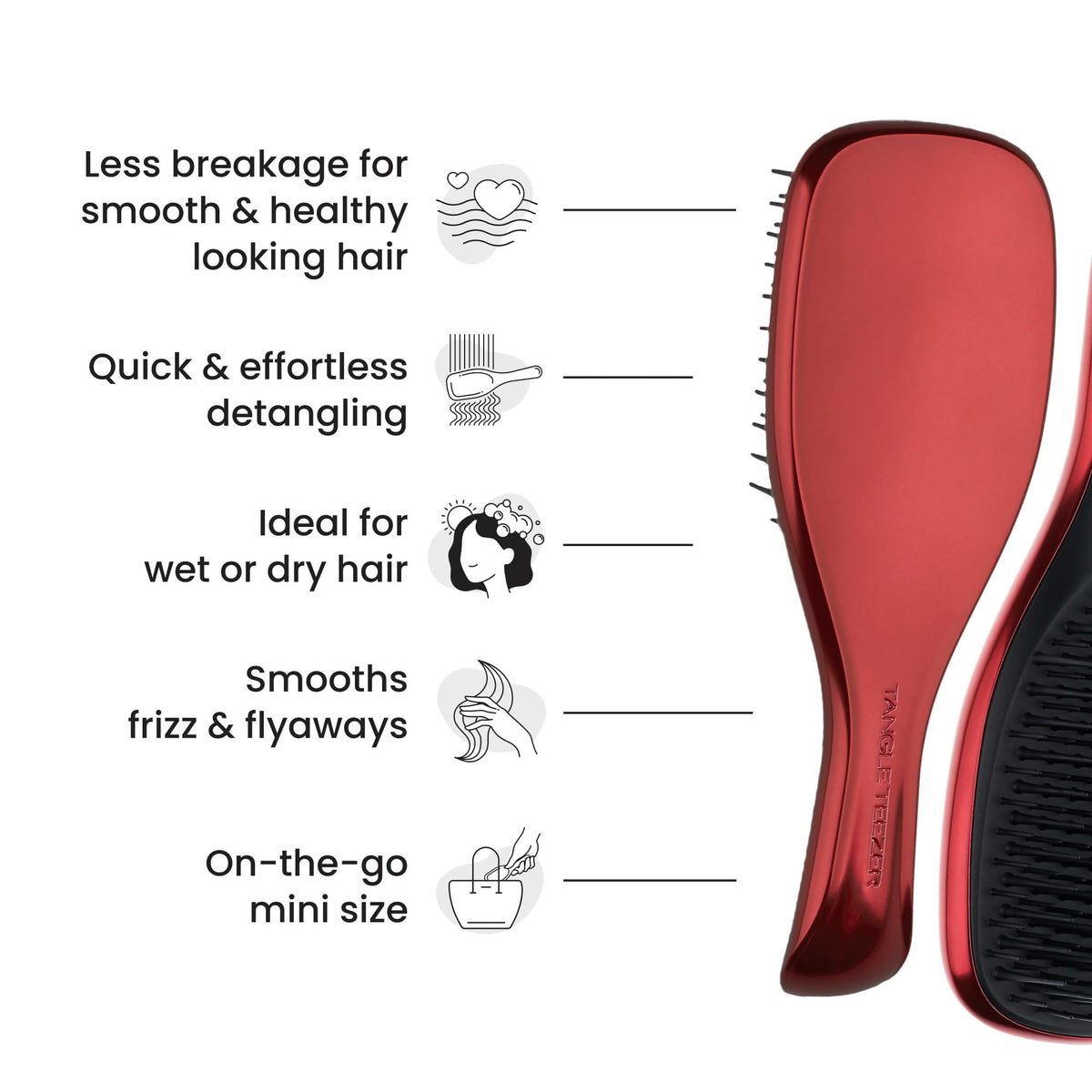 TANGLE TEEZER Mini Hair Brush Devil Wears Prada Red close-up of bristles