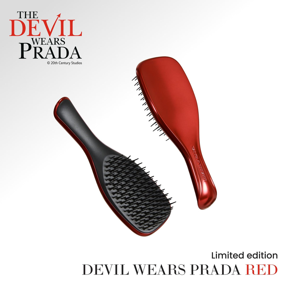 TANGLE TEEZER Mini Hair Brush Devil Wears Prada Red in a travel setting