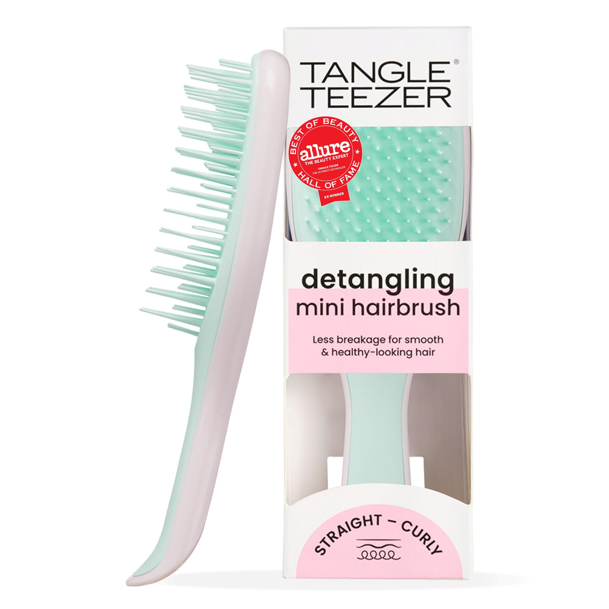 TANGLE TEEZER Mini Hair Brush in Pink & Mint front view