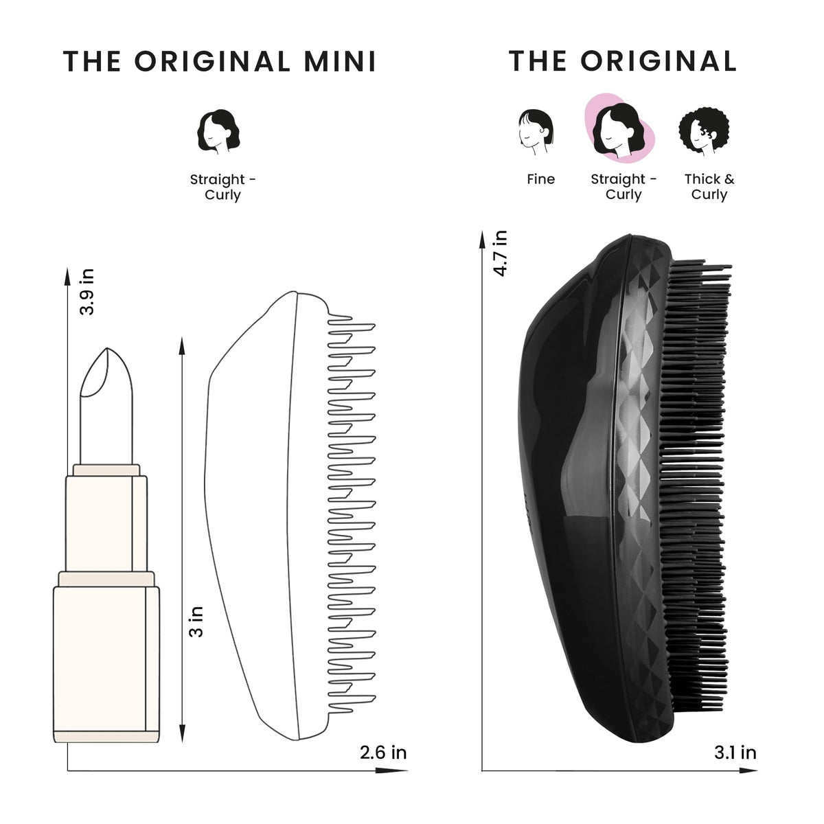 TANGLE TEEZER Original Detangler Brush Panther Black on a bathroom counter