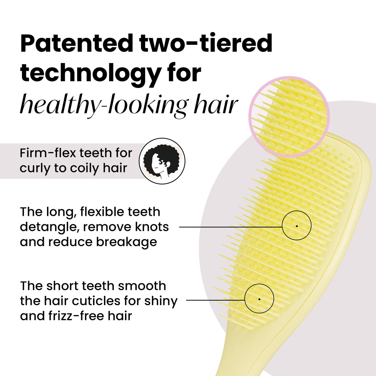 TANGLE TEEZER Plant-Based Ultimate Detangler showing two-tiered teeth technology