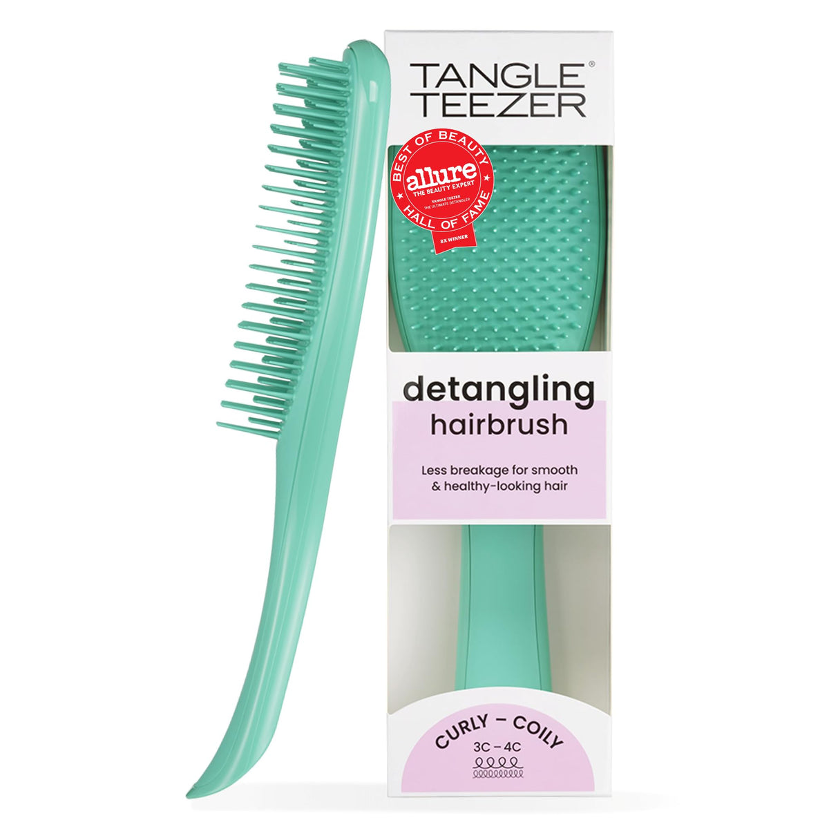 TANGLE TEEZER Ultimate Detangler Curly Hair Brush Aqua Green front view