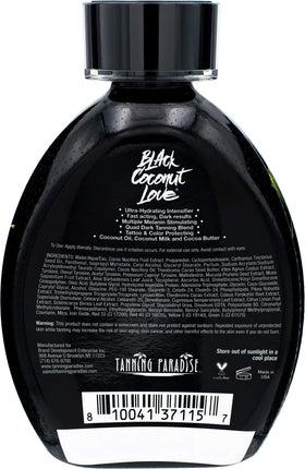 TANNING PARADISE Black Coconut Love Tanning Lotion 13.5oz back view with ingredients