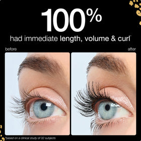 Tarte Maneater Mascara on vanity with makeup accessories