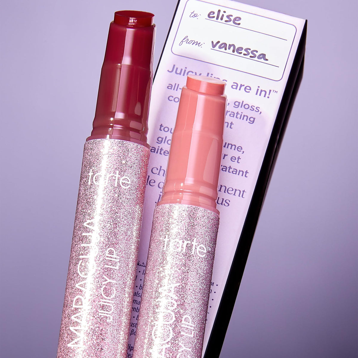 tarte Maracuja Juicy Lip Balm close-up showing passion fruit shade