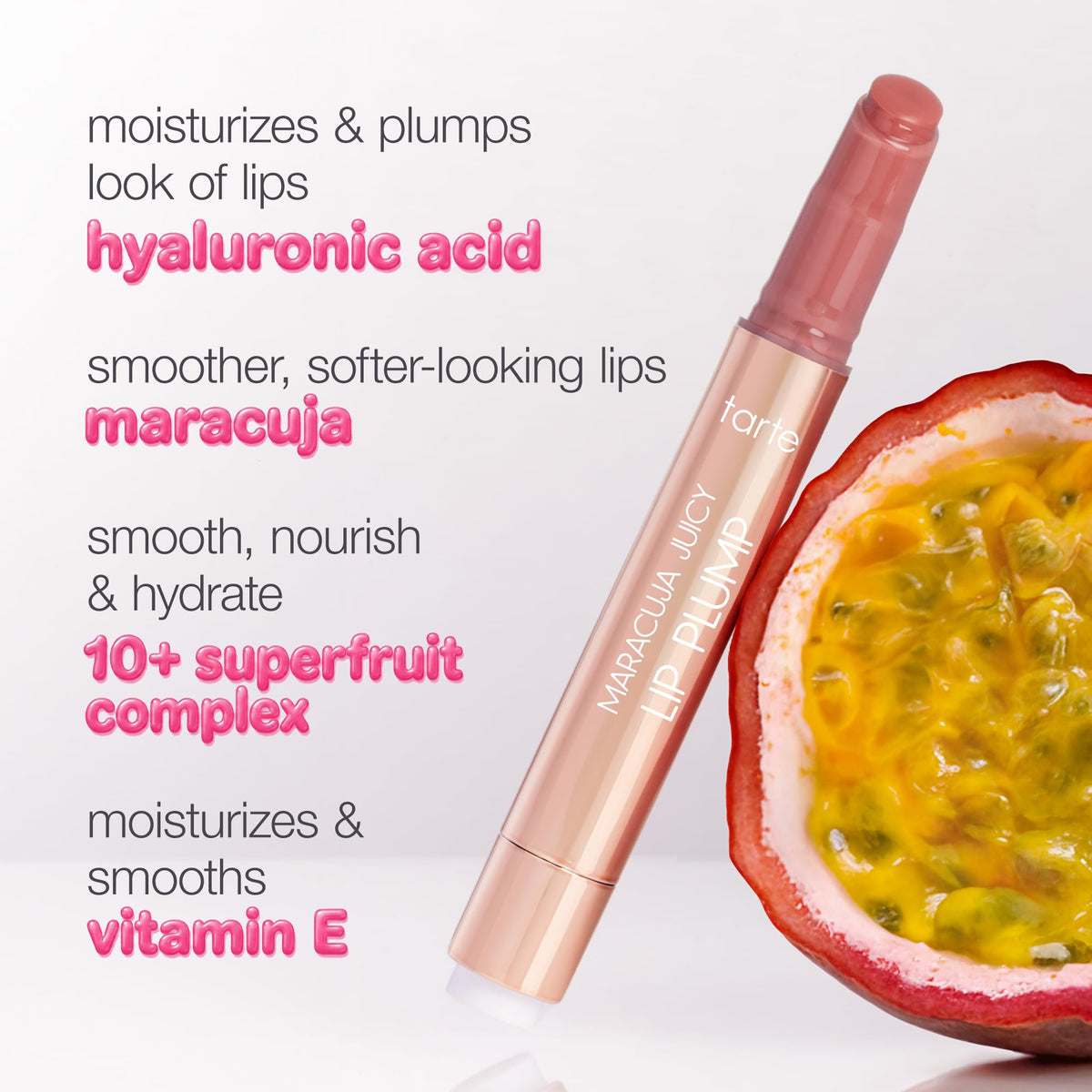 tarte Maracuja Juicy Lip Plump Cherry Blossom texture swatch