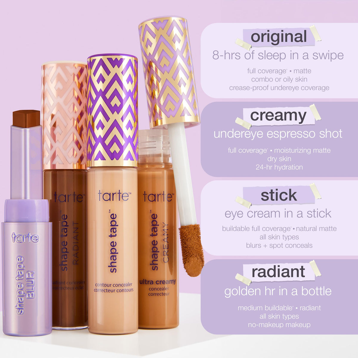 tarte Shape Tape Blur Concealer Stick with makeup brushes