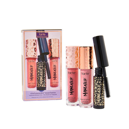 tarte Viral Maneater Mascara & Blush Trio front view with pink and coral shades
