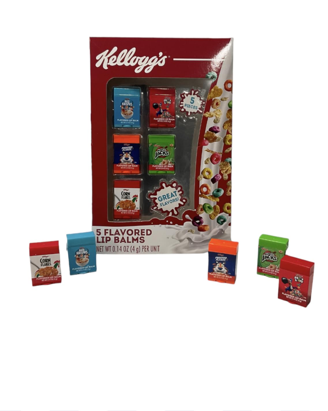 Taste Beauty 5-Piece Cereal Flavoured Lip Balm Set front view in vending machine box