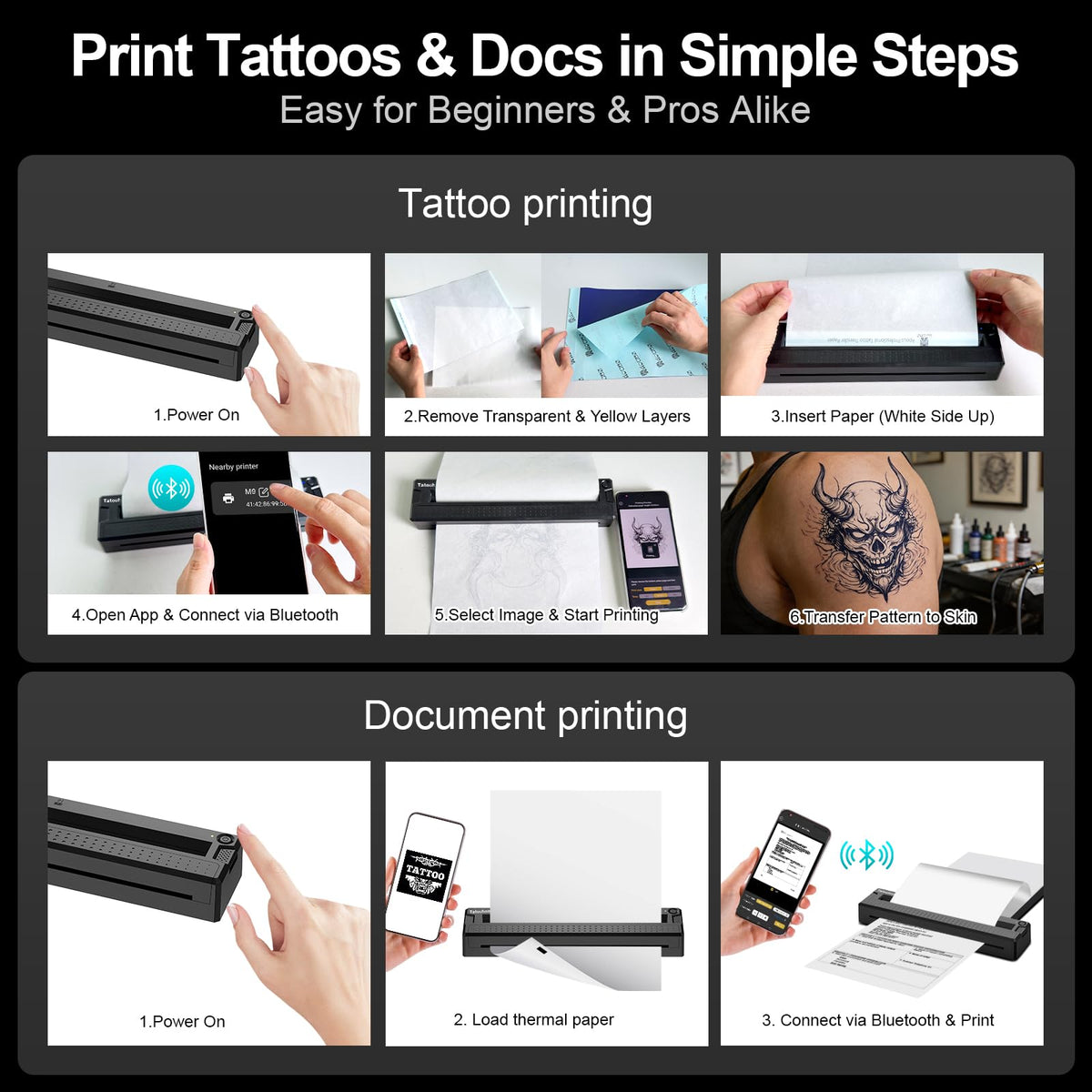Tatouhom Tattoo Printer with app interface on smartphone
